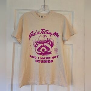 Comfort Colors Cream T-Shirt with Pink Graphic